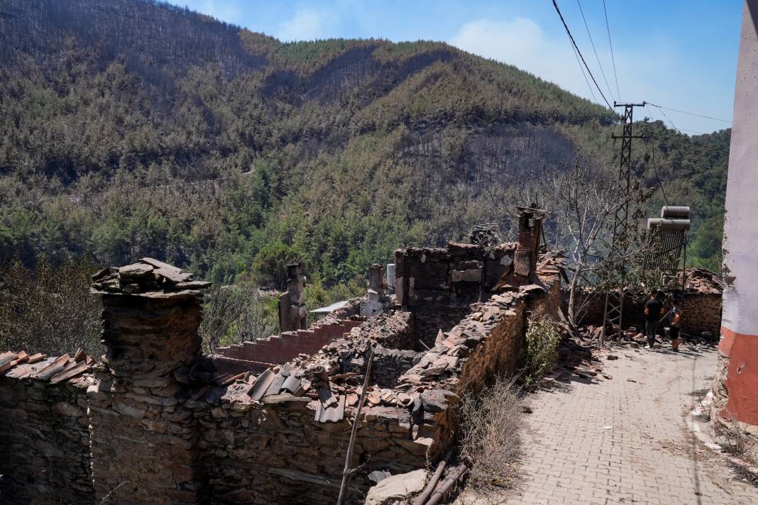Yangınlardan geriye kül olan ağaçlar ve evler kaldı 11